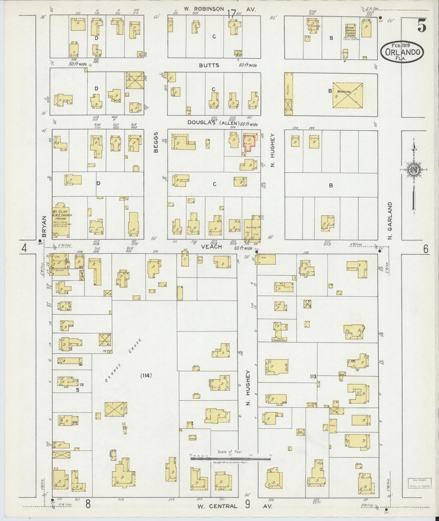 Sanborn Fire Insurance Map from Orlando, Orange County, Florida (1919), Sheet #0005 - Complete Map Set gallery image, historic Sanborn map, vintage wall art, Florida Florida