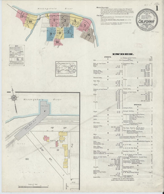 Sanborn Fire Insurance Map from California, Washington County, Pennsylvania (1913), Sheet #0001 - Complete Map Set gallery image, historic Sanborn map, vintage wall art, California California