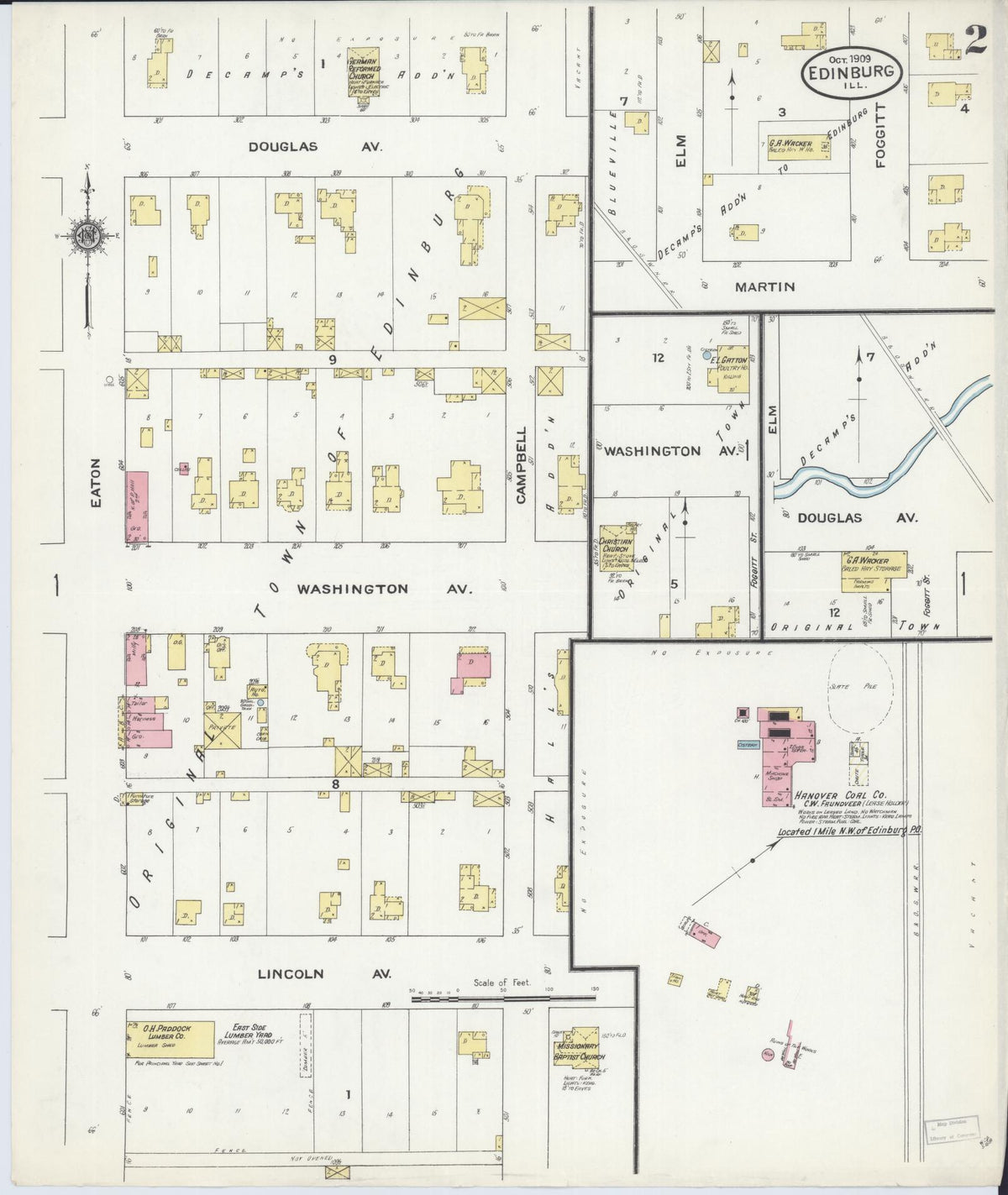 Sanborn Fire Insurance Map from Edinburgh, Christian County, Illinois (1909), Sheet #0002 - Complete Map Set gallery image, historic Sanborn map, vintage wall art, Illinois Illinois