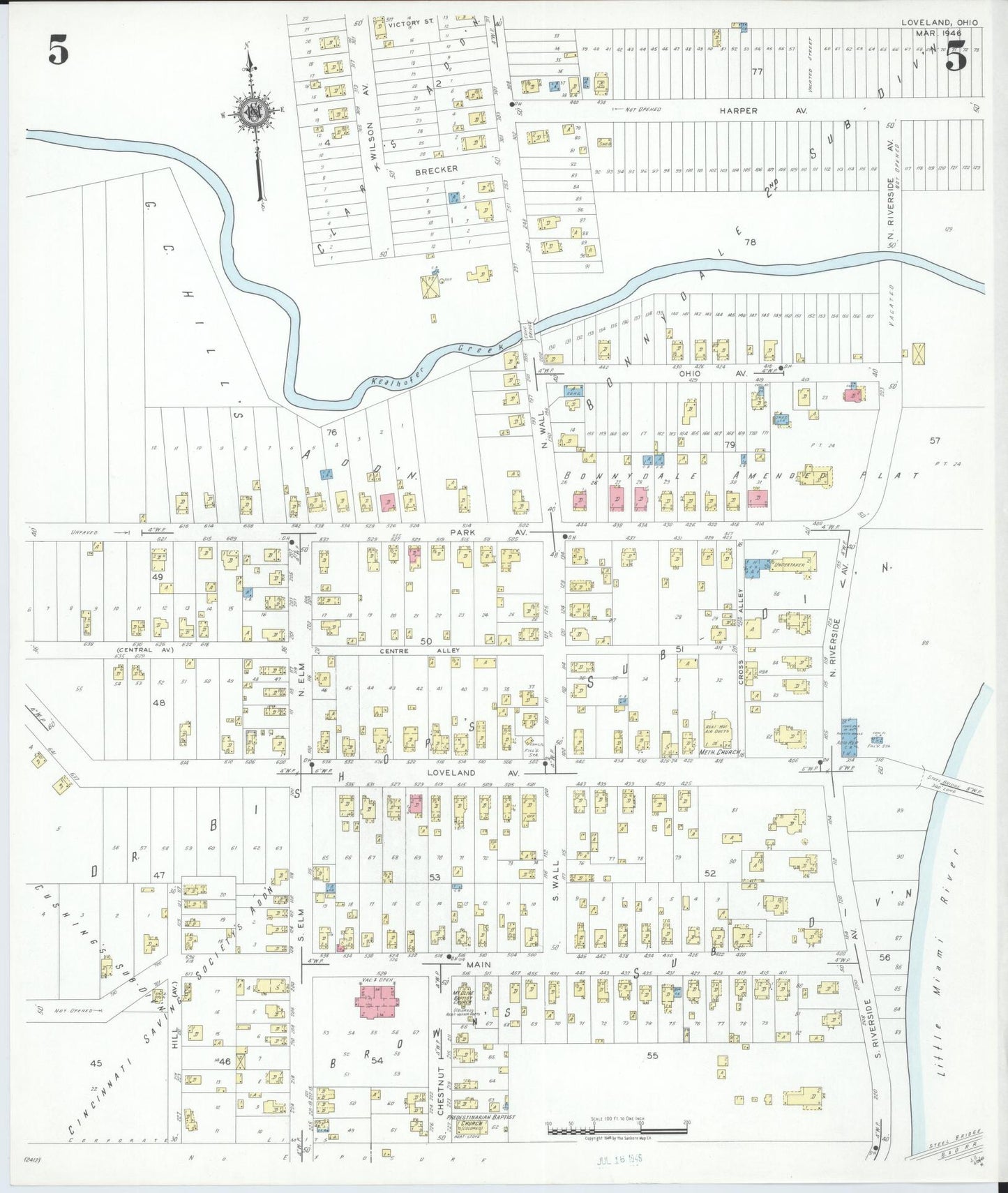Sanborn Fire Insurance Map from Loveland, Clermont, Hamilton, And Warren County, Ohio (1946), Sheet #0005 - Historic Sanborn Fire Insurance Map Print, vintage old map wall art, antique decor, genealogy gift, Ohio Ohio map