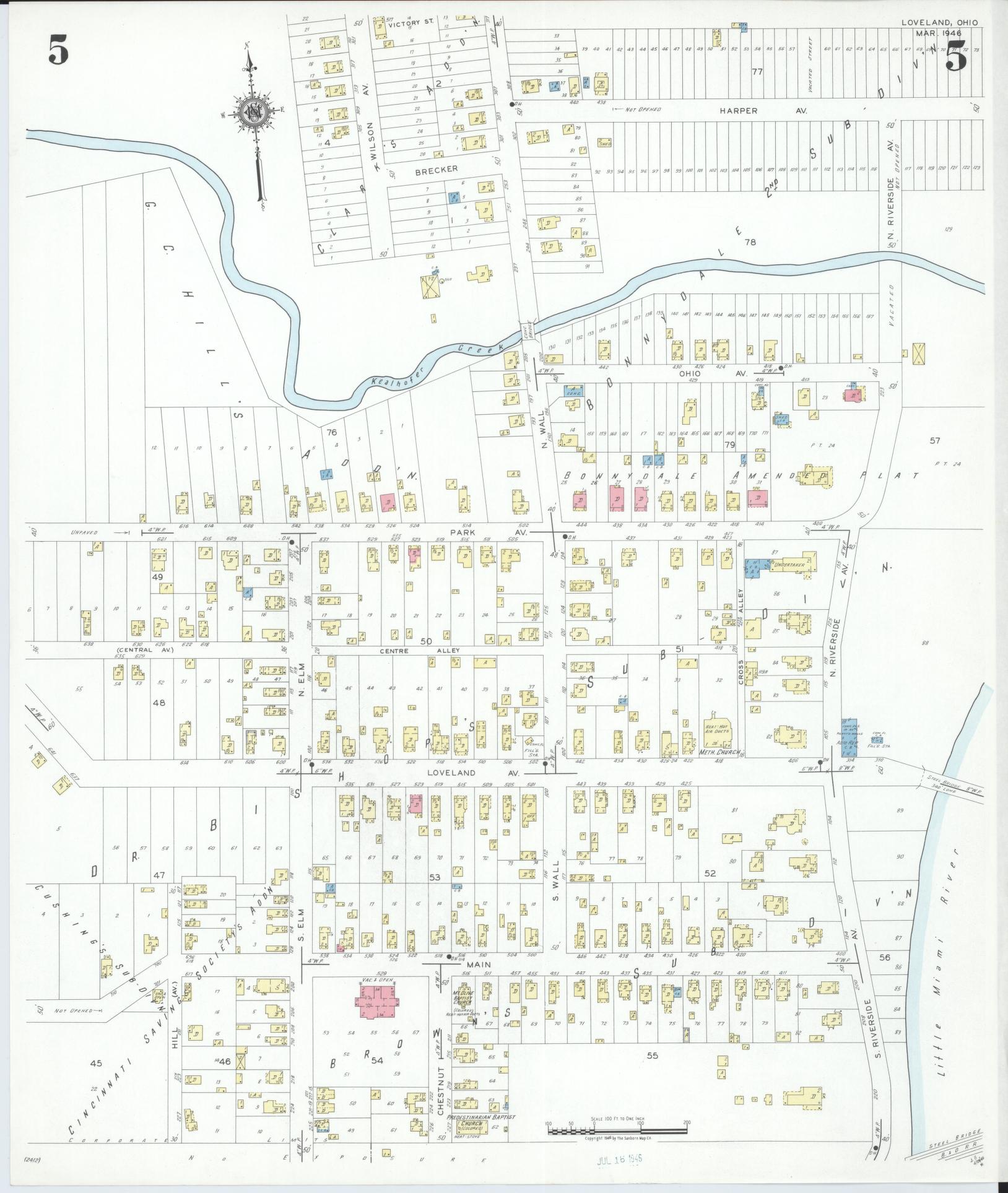 Sanborn Fire Insurance Map from Loveland, Clermont, Hamilton, And Warren County, Ohio (1946), Sheet #0005 - Historic Sanborn Fire Insurance Map Print, vintage old map wall art, antique decor, genealogy gift, Ohio Ohio map