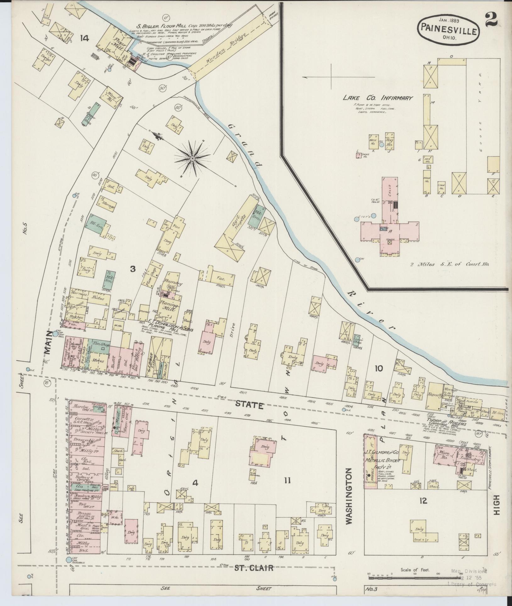 Sanborn Fire Insurance Map from Painesville, Lake County, Ohio (1889), Sheet #0002 - Complete Map Set gallery image, historic Sanborn map, vintage wall art, Ohio Ohio