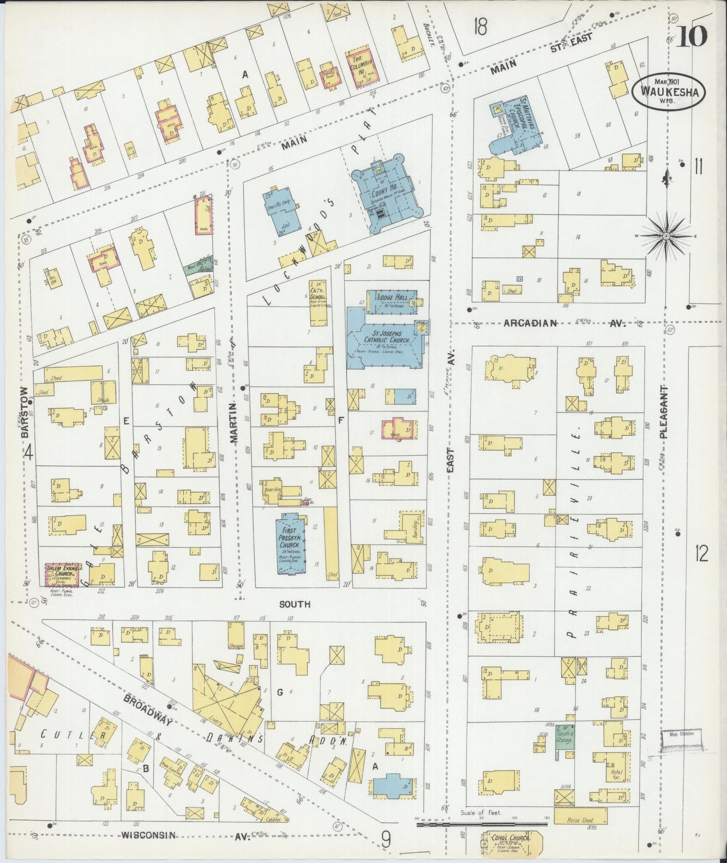 Sanborn Fire Insurance Map from Waukesha, Waukesha County, Wisconsin (1901), Sheet #0010 - Complete Map Set gallery image, historic Sanborn map, vintage wall art, Wisconsin Wisconsin