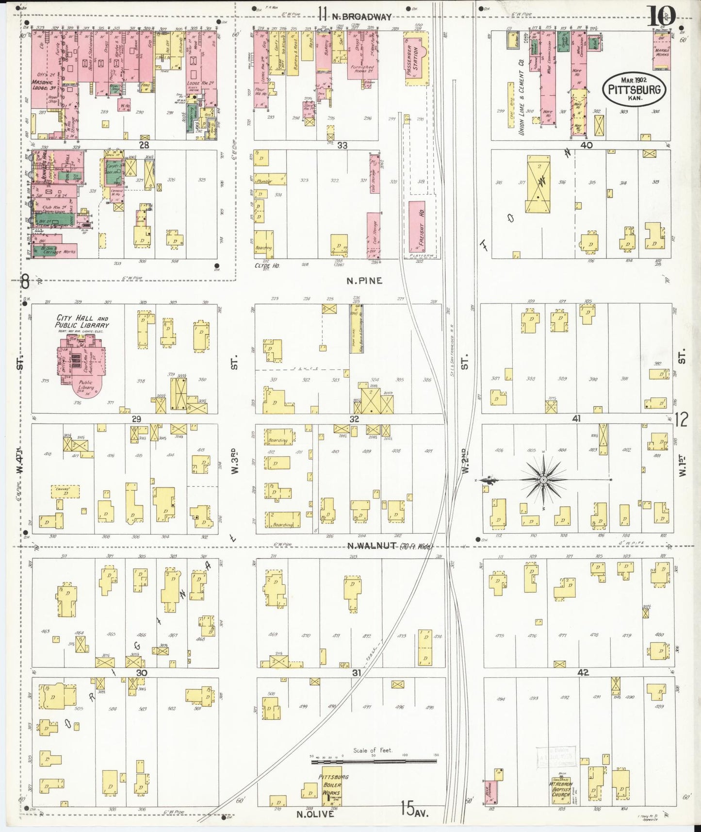 Sanborn Fire Insurance Map from Pittsburg, Crawford County, Kansas (1902), Sheet #0010 - Complete Map Set gallery image, historic Sanborn map, vintage wall art, Kansas Kansas