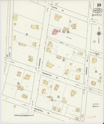 Sanborn Fire Insurance Map from Nyack, Rockland County, New York (1919), Sheet #0019 - Historic Sanborn Fire Insurance Map Print, vintage old map wall art, antique decor, genealogy gift, New York New York map