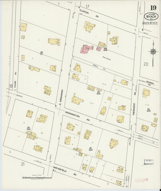 Sanborn Fire Insurance Map from Nyack, Rockland County, New York (1919), Sheet #0019 - Historic Sanborn Fire Insurance Map Print, vintage old map wall art, antique decor, genealogy gift, New York New York map