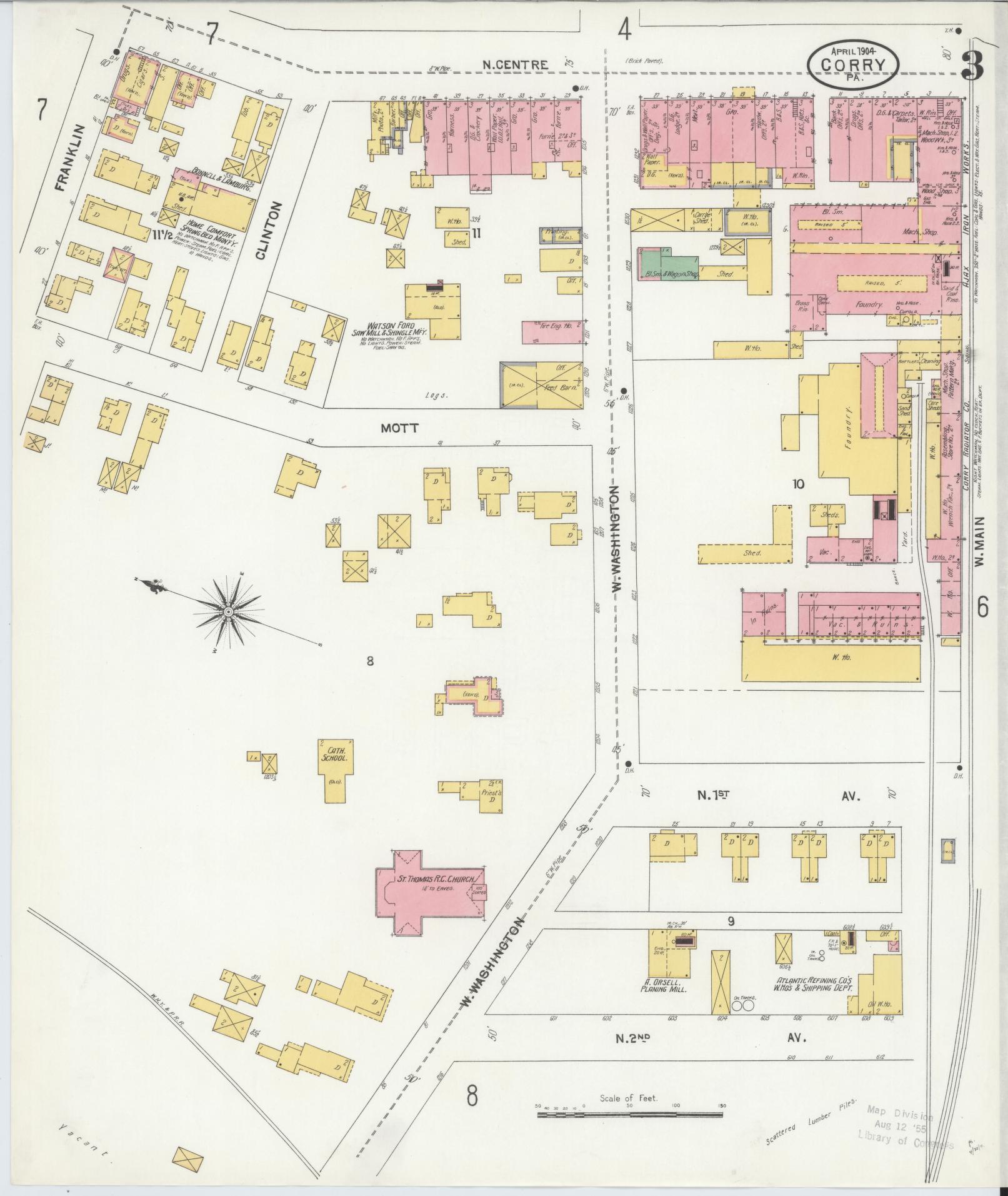 Sanborn Fire Insurance Map from Corry, Erie County, Pennsylvania (1904), Sheet #0003 - Historic Sanborn Fire Insurance Map Print, vintage old map wall art, antique decor, genealogy gift, Pennsylvania Pennsylvania map