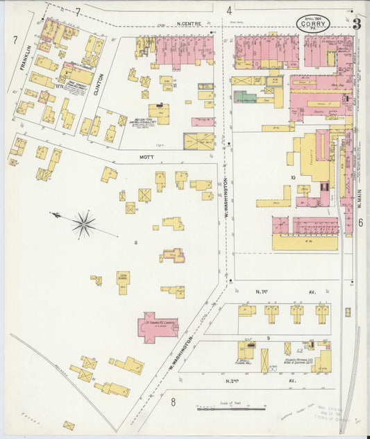Sanborn Fire Insurance Map from Corry, Erie County, Pennsylvania (1904), Sheet #0003 - Historic Sanborn Fire Insurance Map Print, vintage old map wall art, antique decor, genealogy gift, Pennsylvania Pennsylvania map