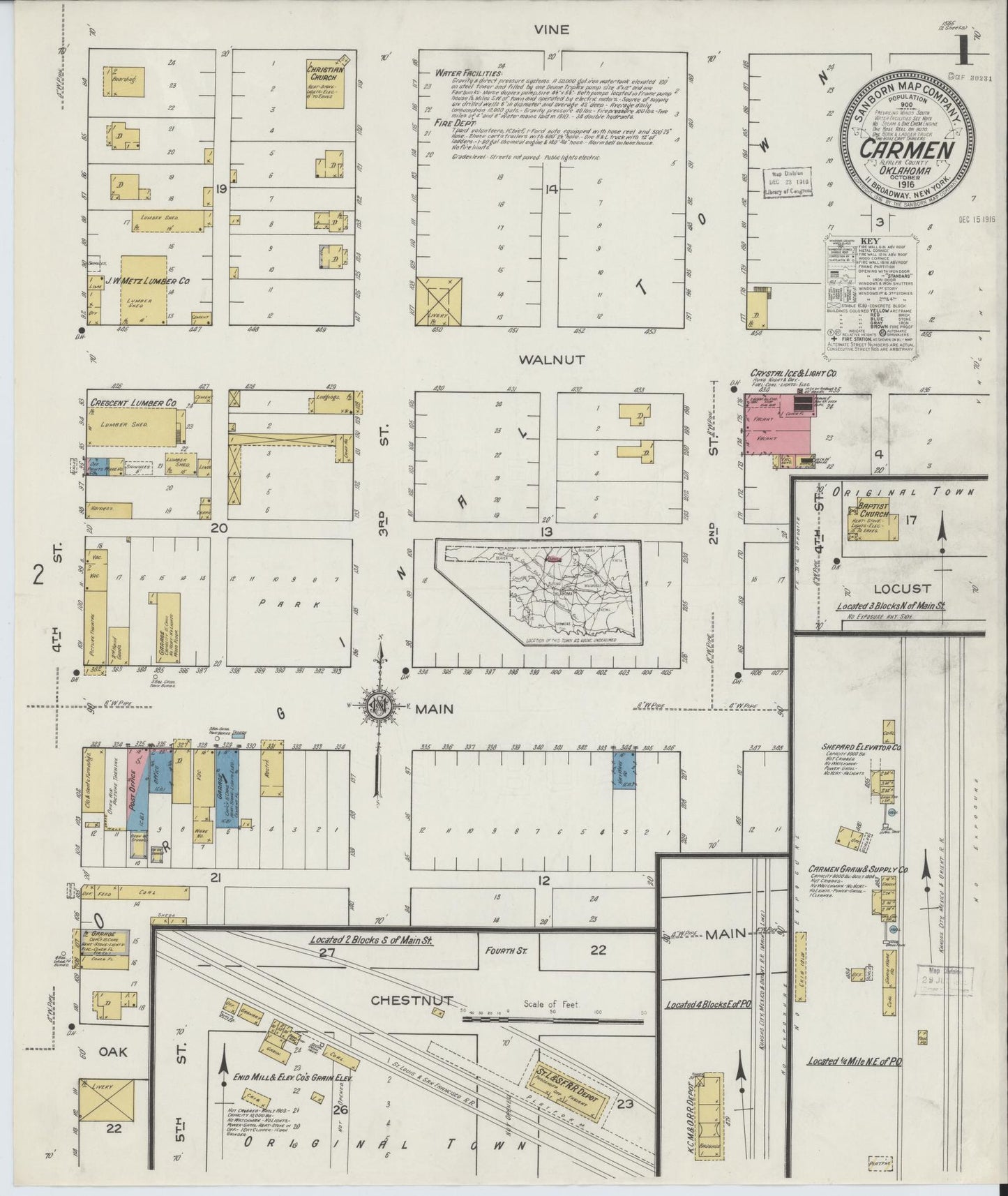 Sanborn Fire Insurance Map from Carmen, Alfalfa County, Oklahoma (1916), Sheet #0001 - Complete Map Set gallery image, historic Sanborn map, vintage wall art, Oklahoma Oklahoma