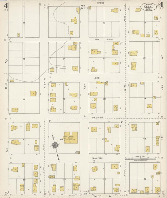 Sanborn Fire Insurance Map from Kelso, Cowlitz County, Washington (1923), Sheet #0004 - Historic Sanborn Fire Insurance Map Print, vintage old map wall art, antique decor, genealogy gift, Washington Washington map