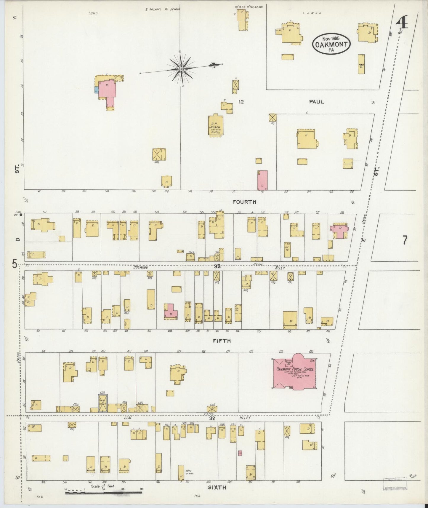 Sanborn Fire Insurance Map from Oakmont, Allegheny County, Pennsylvania (1905), Sheet #0004 - Complete Map Set gallery image, historic Sanborn map, vintage wall art, Pennsylvania Pennsylvania