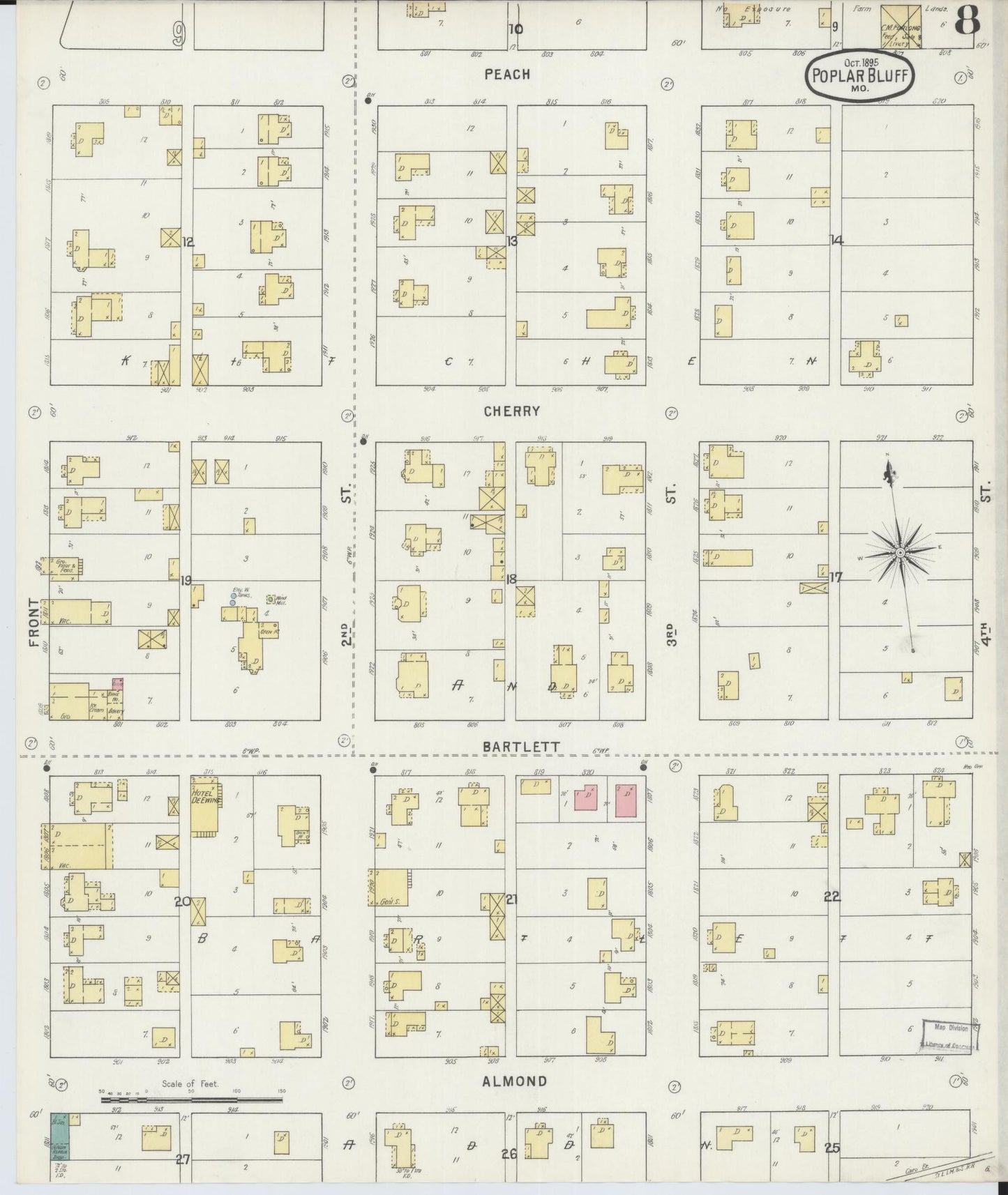 Sanborn Fire Insurance Map from Poplar Bluff, Butler County, Missouri (1895), Sheet #0008 - Complete Map Set gallery image, historic Sanborn map, vintage wall art, Missouri Missouri