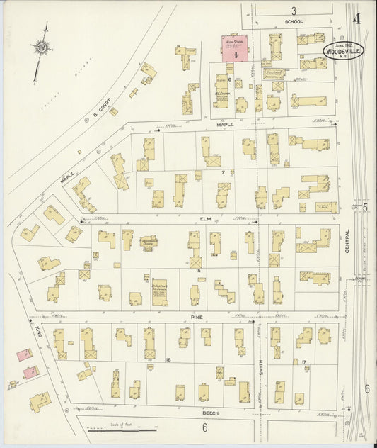 Sanborn Fire Insurance Map from Woodsville, Grafton County, New Hampshire (1912), Sheet #0004 - Historic Sanborn Fire Insurance Map Print, vintage old map wall art, antique decor, genealogy gift, New Hampshire New Hampshire map