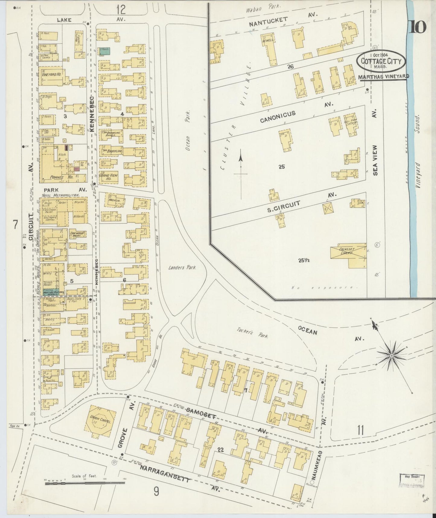 Sanborn Fire Insurance Map from Cottage City, Dukes County, Massachusetts (1904), Sheet #0010 - Complete Map Set gallery image, historic Sanborn map, vintage wall art, Massachusetts Massachusetts