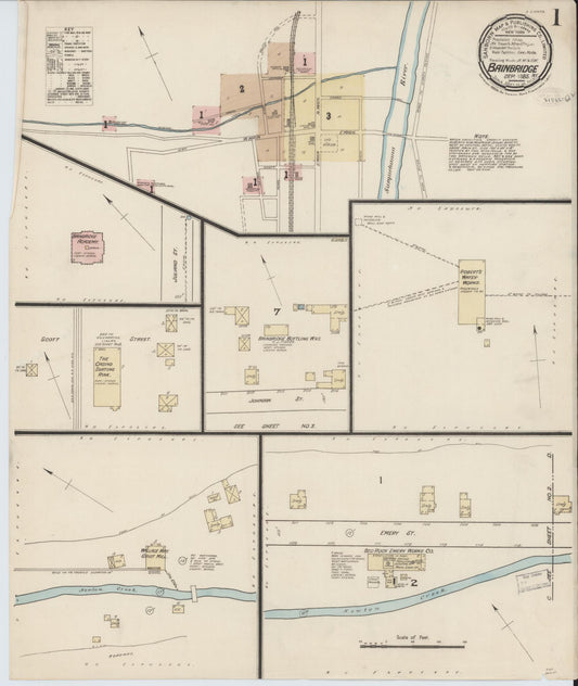 Sanborn Fire Insurance Map from Bainbridge, Chenango County, New York (1885), Sheet #0001 - Historic Sanborn Fire Insurance Map Print, vintage old map wall art, antique decor, genealogy gift, New York New York map