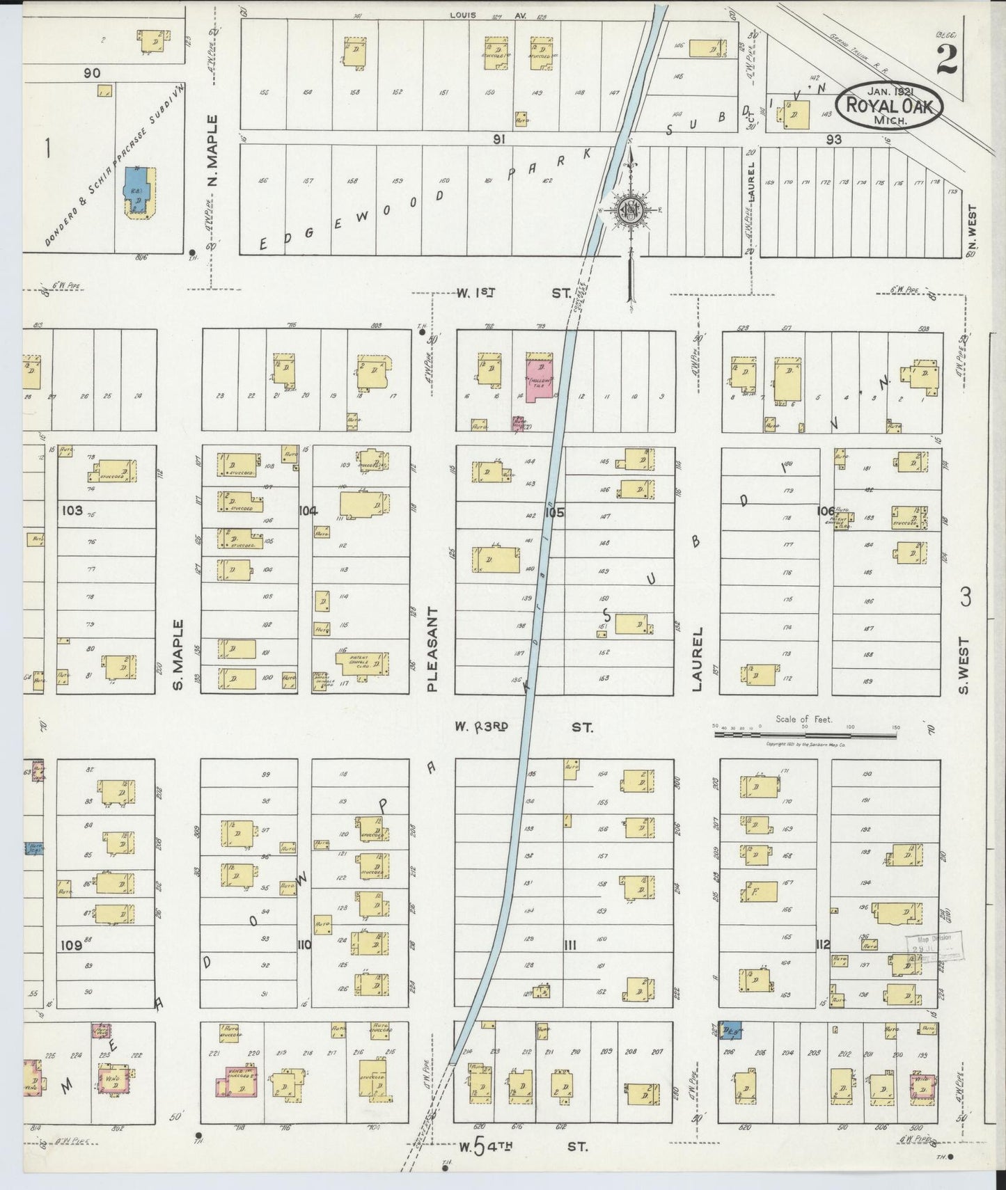 Sanborn Fire Insurance Map from Royal Oak, Oakland County, Michigan (1921), Sheet #0002 - Complete Map Set gallery image, historic Sanborn map, vintage wall art, Michigan Michigan