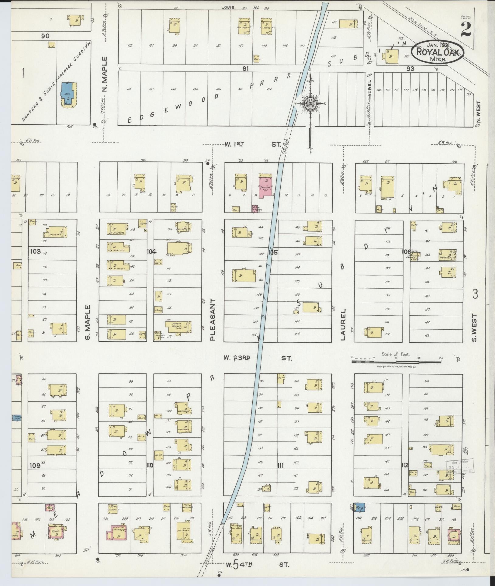 Sanborn Fire Insurance Map from Royal Oak, Oakland County, Michigan (1921), Sheet #0002 - Complete Map Set gallery image, historic Sanborn map, vintage wall art, Michigan Michigan