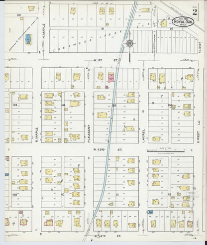 Sanborn Fire Insurance Map from Royal Oak, Oakland County, Michigan (1921), Sheet #0002 - Complete Map Set gallery image, historic Sanborn map, vintage wall art, Michigan Michigan