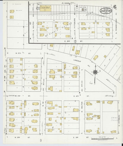 Sanborn Fire Insurance Map from Jamestown, Stutsman County, North Dakota (1919), Sheet #0006 - Complete Map Set gallery image, historic Sanborn map, vintage wall art, North Dakota North Dakota