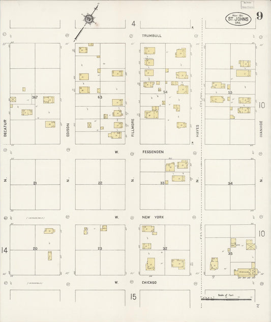 Sanborn Fire Insurance Map from Saint Johns, Multnomah County, Oregon (1911), Sheet #0009 - Historic Sanborn Fire Insurance Map Print, vintage old map wall art, antique decor, genealogy gift, Oregon Oregon map