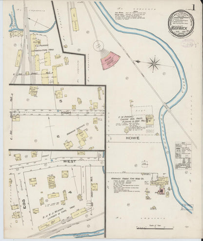 Sanborn Fire Insurance Map from Warwick, Orange County, New York (1885), Sheet #0001 - Historic Sanborn Fire Insurance Map Print, vintage old map wall art, antique decor, genealogy gift, New York New York map