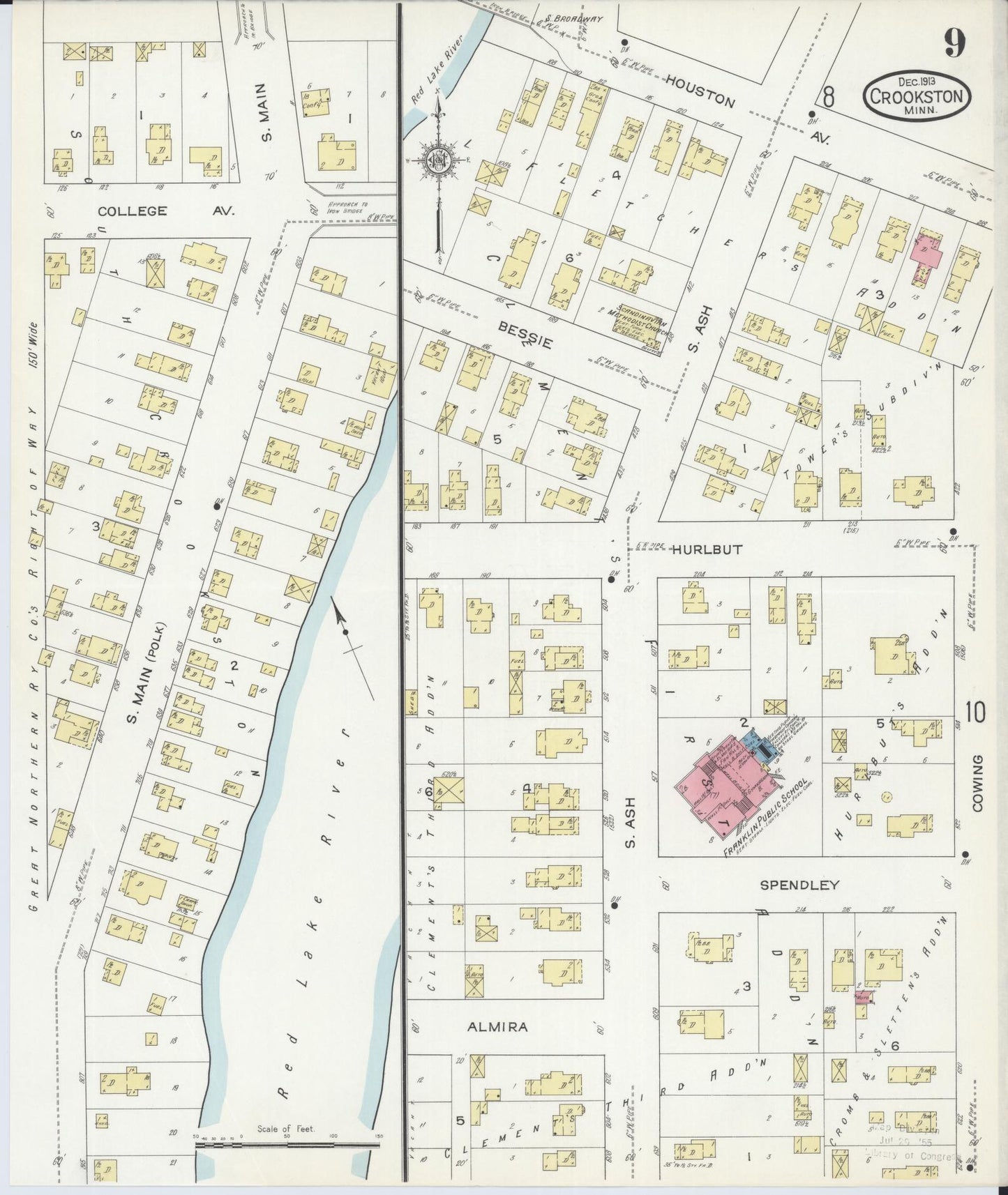 Sanborn Fire Insurance Map from Crookston, Polk County, Minnesota (1913), Sheet #0009 - Complete Map Set gallery image, historic Sanborn map, vintage wall art, Minnesota Minnesota