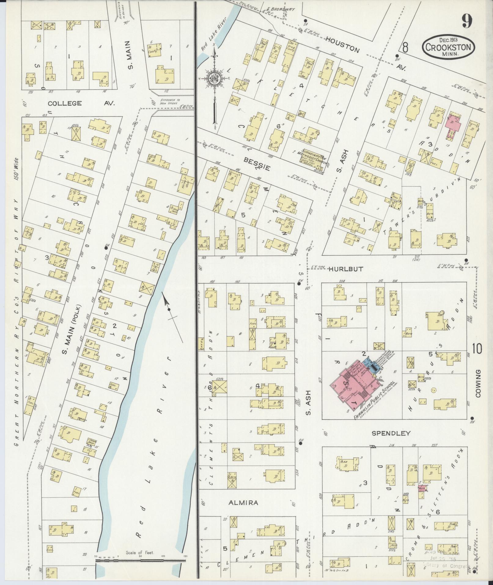Sanborn Fire Insurance Map from Crookston, Polk County, Minnesota (1913), Sheet #0009 - Complete Map Set gallery image, historic Sanborn map, vintage wall art, Minnesota Minnesota