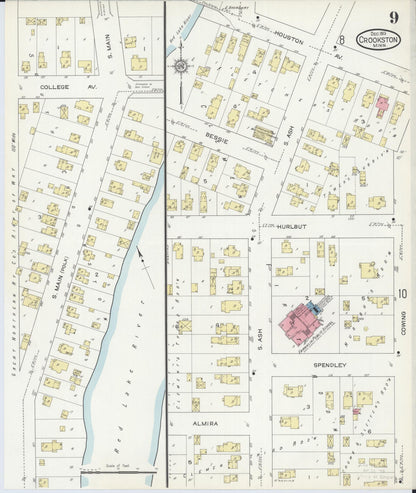 Sanborn Fire Insurance Map from Crookston, Polk County, Minnesota (1913), Sheet #0009 - Complete Map Set gallery image, historic Sanborn map, vintage wall art, Minnesota Minnesota
