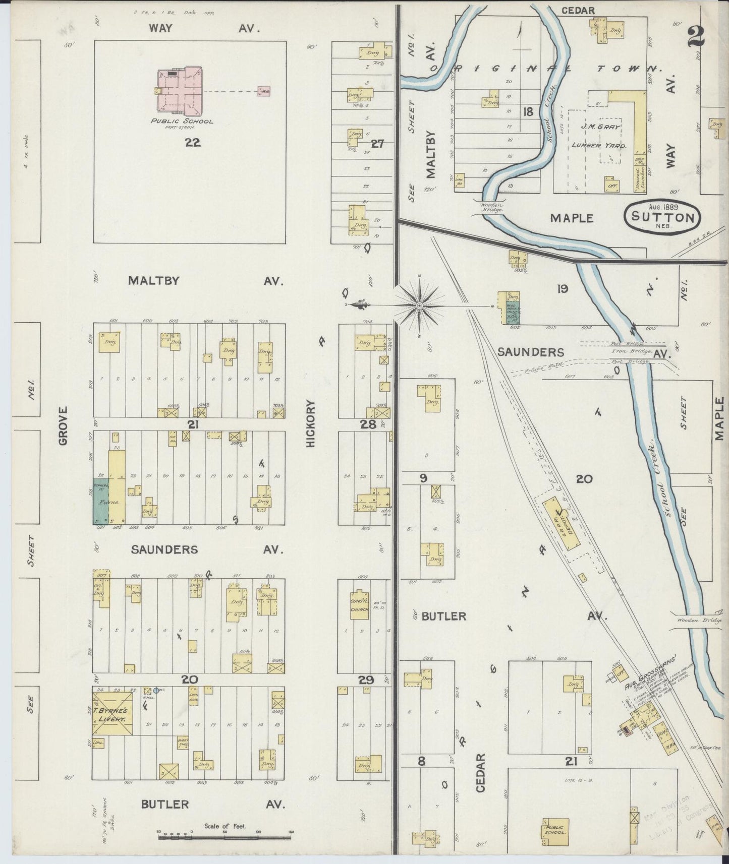 Sanborn Fire Insurance Map from Sutton, Clay County, Nebraska (1889), Sheet #0002 - Complete Map Set gallery image, historic Sanborn map, vintage wall art, Nebraska Nebraska