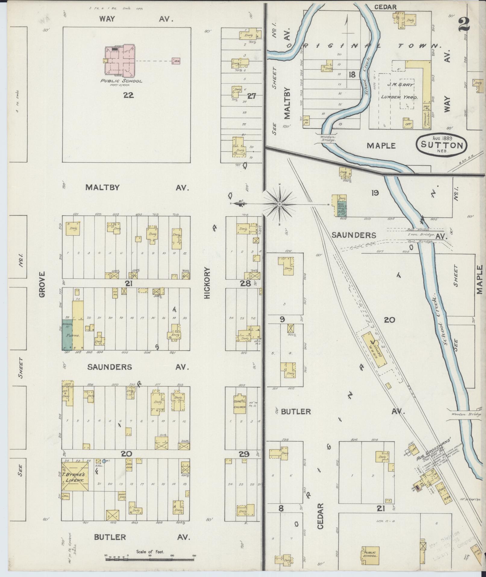 Sanborn Fire Insurance Map from Sutton, Clay County, Nebraska (1889), Sheet #0002 - Complete Map Set gallery image, historic Sanborn map, vintage wall art, Nebraska Nebraska
