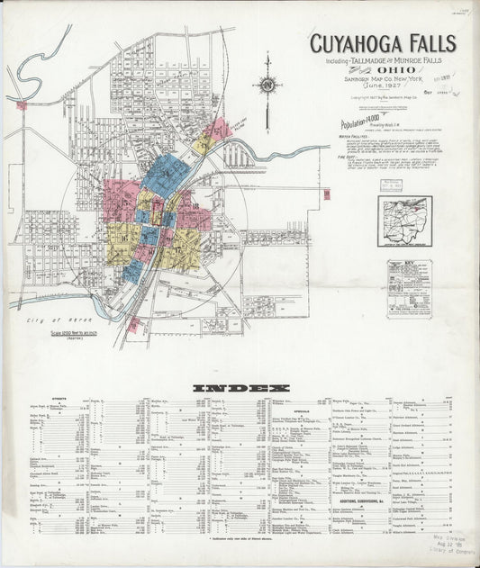 Sanborn Fire Insurance Map from Cuyahoga Falls, Summit County, Ohio (1927), Sheet #0001 - Historic Sanborn Fire Insurance Map Print, vintage old map wall art, antique decor, genealogy gift, Ohio Ohio map