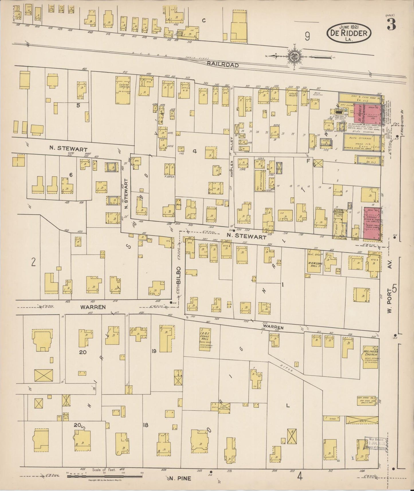 Sanborn Fire Insurance Map from De Ridder, Beauregard Parish, Louisiana (1921), Sheet #0003 - Historic Sanborn Fire Insurance Map Print, vintage old map wall art, antique decor, genealogy gift, Louisiana Louisiana map