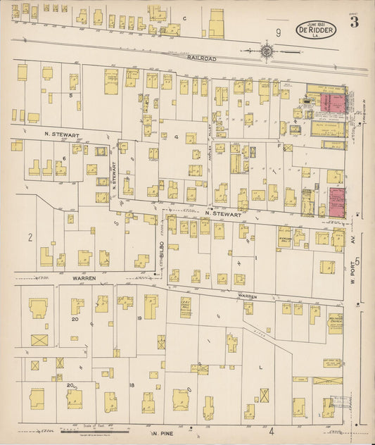Sanborn Fire Insurance Map from De Ridder, Beauregard Parish, Louisiana (1921), Sheet #0003 - Historic Sanborn Fire Insurance Map Print, vintage old map wall art, antique decor, genealogy gift, Louisiana Louisiana map