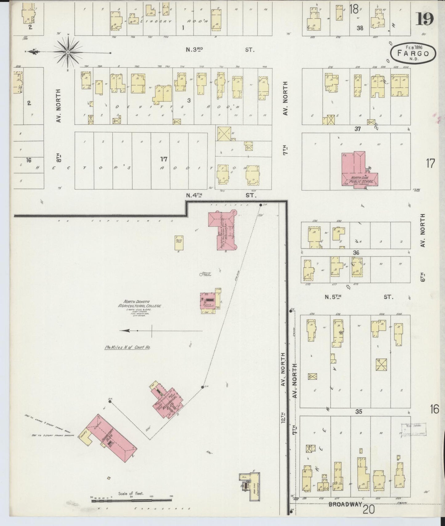 Sanborn Fire Insurance Map from Fargo, Cass County, North Dakota (1896), Sheet #0019 - Historic Sanborn Fire Insurance Map Print, vintage old map wall art, antique decor, genealogy gift, North Dakota North Dakota map