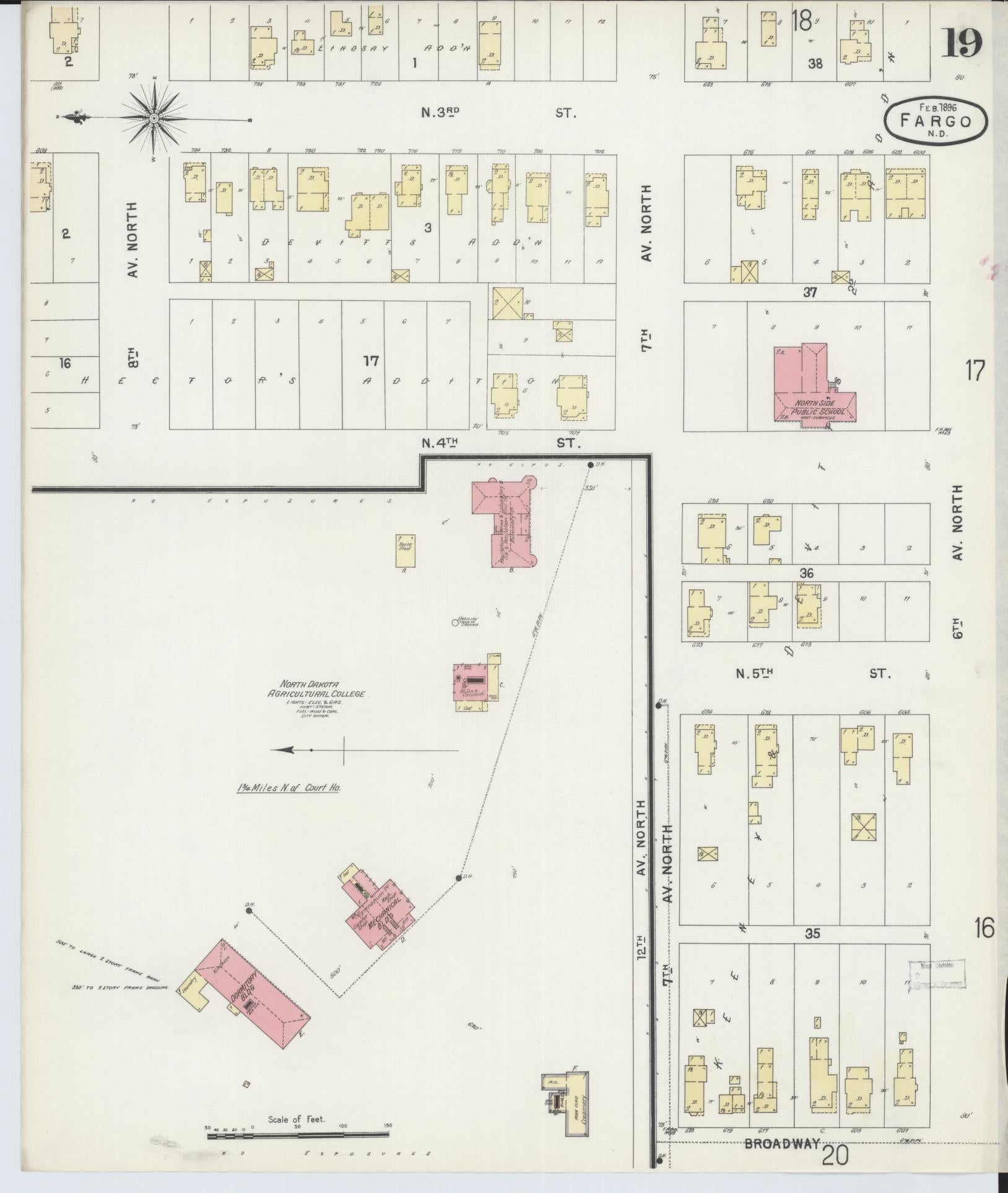 Sanborn Fire Insurance Map from Fargo, Cass County, North Dakota (1896), Sheet #0019 - Historic Sanborn Fire Insurance Map Print, vintage old map wall art, antique decor, genealogy gift, North Dakota North Dakota map