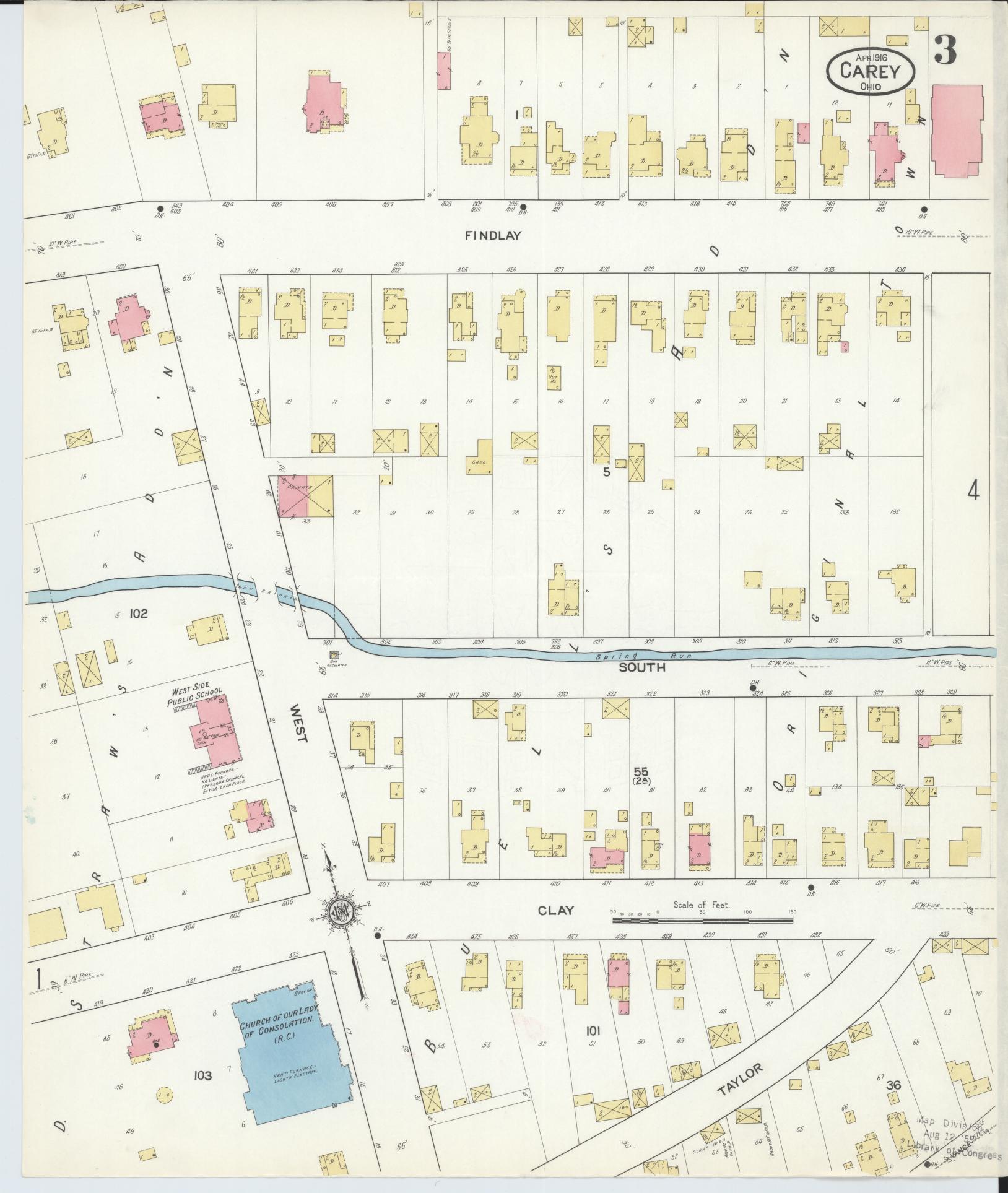 Sanborn Fire Insurance Map from Carey, Wyandot County, Ohio (1916), Sheet #0003 - Complete Map Set gallery image, historic Sanborn map, vintage wall art, Ohio Ohio