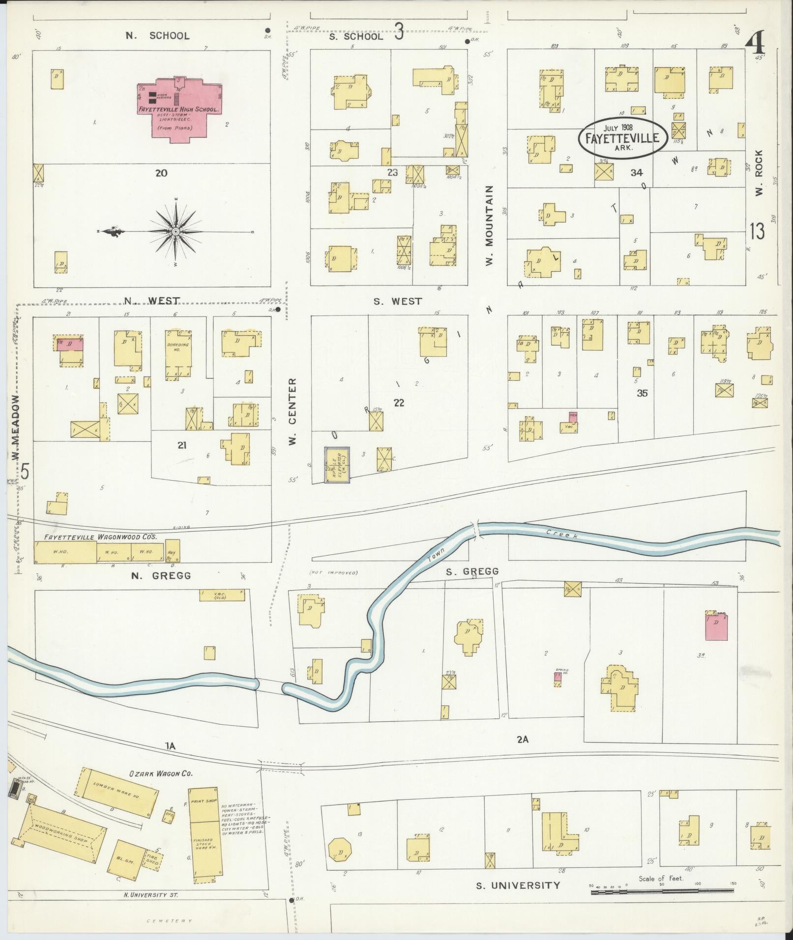 Sanborn Fire Insurance Map from Fayetteville, Washington County, Arkansas (1908), Sheet #0004 - Complete Map Set gallery image, historic Sanborn map, vintage wall art, Arkansas Arkansas