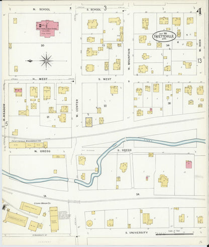 Sanborn Fire Insurance Map from Fayetteville, Washington County, Arkansas (1908), Sheet #0004 - Complete Map Set gallery image, historic Sanborn map, vintage wall art, Arkansas Arkansas