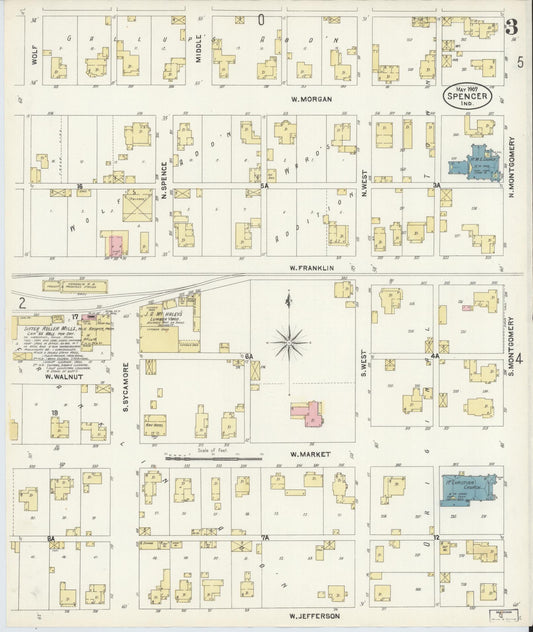 Sanborn Fire Insurance Map from Spencer, Owen County, Indiana (1907), Sheet #0003 - Historic Sanborn Fire Insurance Map Print, vintage old map wall art, antique decor, genealogy gift, Indiana Indiana map