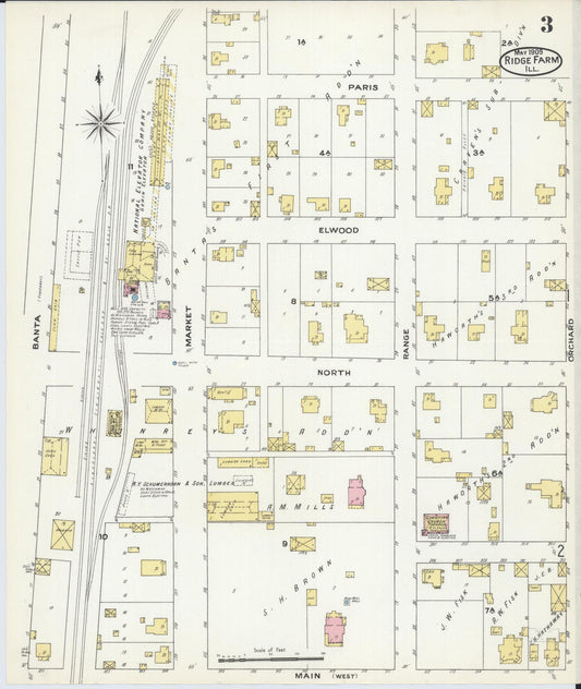 Sanborn Fire Insurance Map from Ridge Farm, Vermilion County, Illinois (1909), Sheet #0003 - Historic Sanborn Fire Insurance Map Print, vintage old map wall art, antique decor, genealogy gift, Illinois Illinois map
