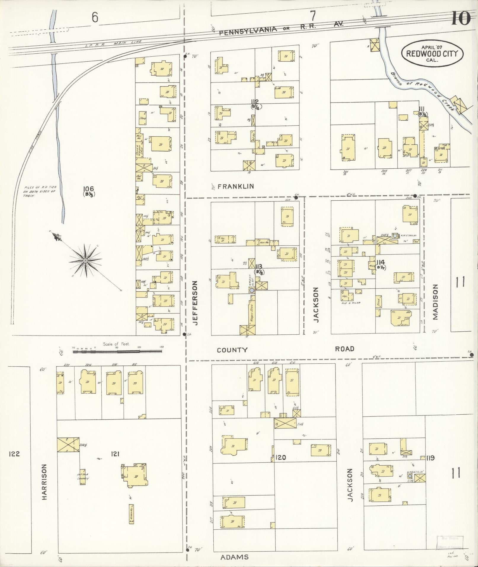 Sanborn Fire Insurance Map from Redwood City, San Mateo County, California (1907), Sheet #0010 - Complete Map Set gallery image, historic Sanborn map, vintage wall art, California California