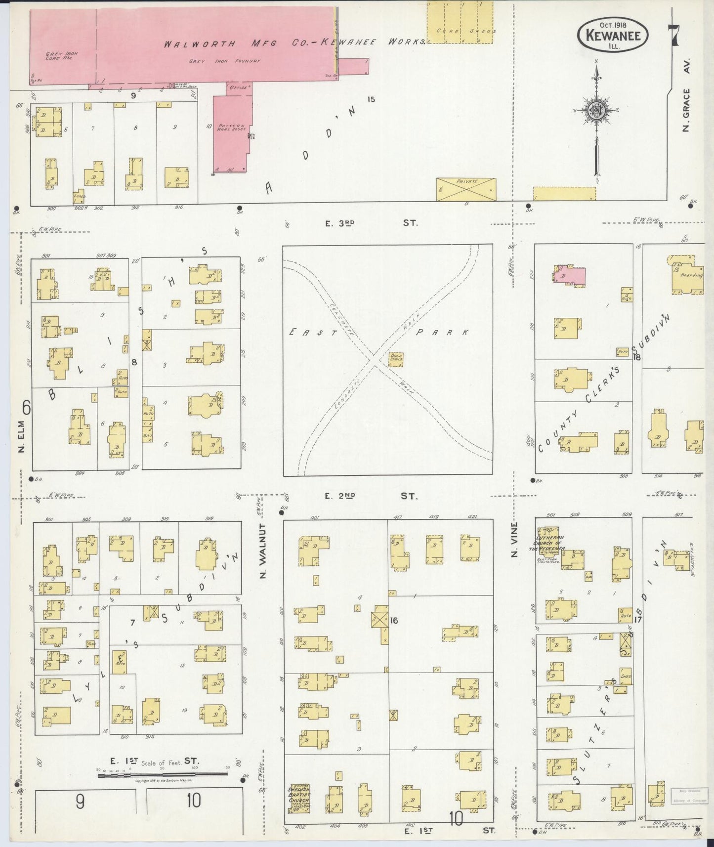 Sanborn Fire Insurance Map from Kewanee, Henry County, Illinois (1918), Sheet #0007 - Complete Map Set gallery image, historic Sanborn map, vintage wall art, Illinois Illinois