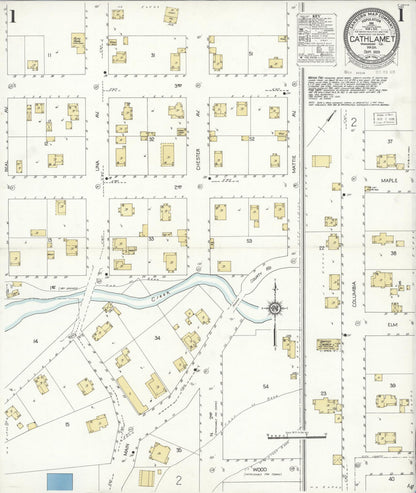 Sanborn Fire Insurance Map from Cathlamet, Wahkiakum County, Washington (1929), Sheet #0001 - Complete Map Set gallery image, historic Sanborn map, vintage wall art, Washington Washington