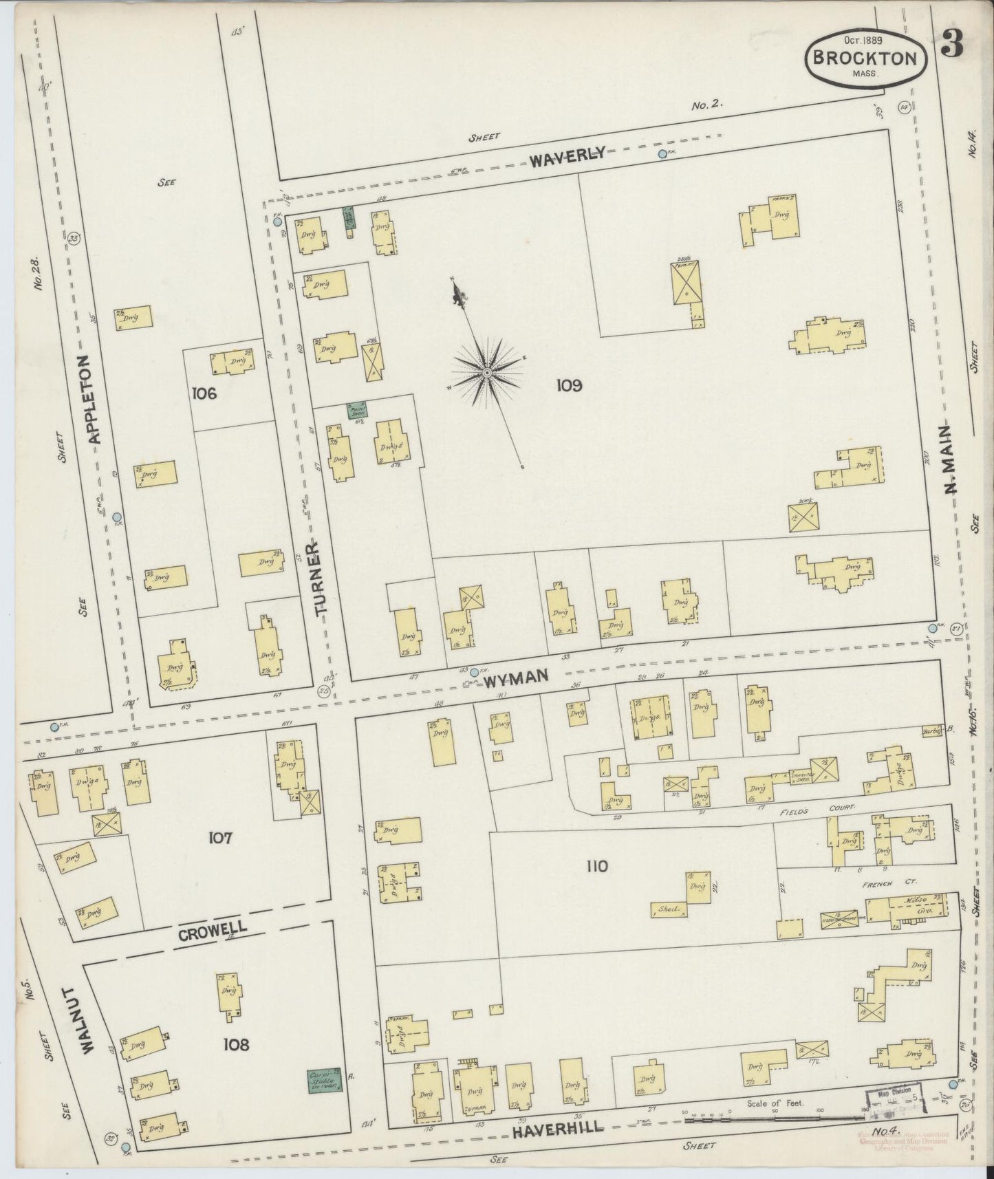 Sanborn Fire Insurance Map from Brockton, Plymouth County, Massachusetts (1889), Sheet #0003 - Complete Map Set gallery image, historic Sanborn map, vintage wall art, Massachusetts Massachusetts