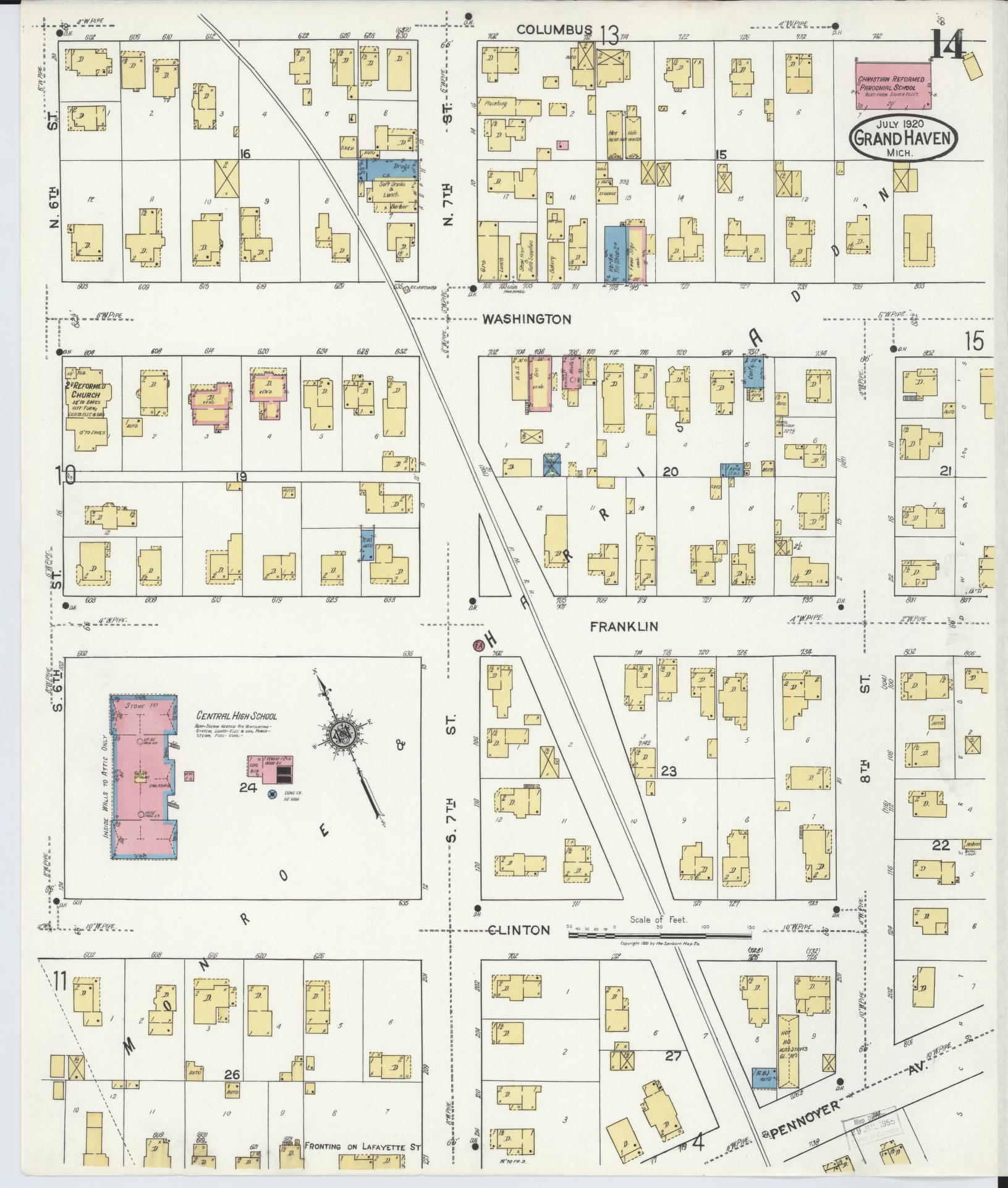 Sanborn Fire Insurance Map from Grand Haven, Ottawa County, Michigan (1920), Sheet #0014 - Complete Map Set gallery image, historic Sanborn map, vintage wall art, Michigan Michigan