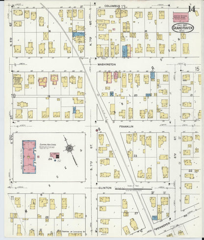 Sanborn Fire Insurance Map from Grand Haven, Ottawa County, Michigan (1920), Sheet #0014 - Complete Map Set gallery image, historic Sanborn map, vintage wall art, Michigan Michigan