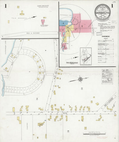 Sanborn Fire Insurance Map from Monmouth, Kennebec County, Maine (1927), Sheet #0001 - Complete Map Set gallery image, historic Sanborn map, vintage wall art, Maine Maine