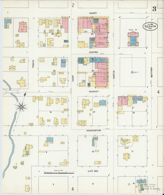Sanborn Fire Insurance Map from Seguin, Guadalupe County, Texas (1906), Sheet #0003 - Historic Sanborn Fire Insurance Map Print, vintage old map wall art, antique decor, genealogy gift, Texas Texas map