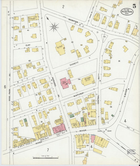 Sanborn Fire Insurance Map from Hyde Park, Norfolk County, Massachusetts (1900), Sheet #0005 - Historic Sanborn Fire Insurance Map Print, vintage old map wall art, antique decor, genealogy gift, Massachusetts Massachusetts map