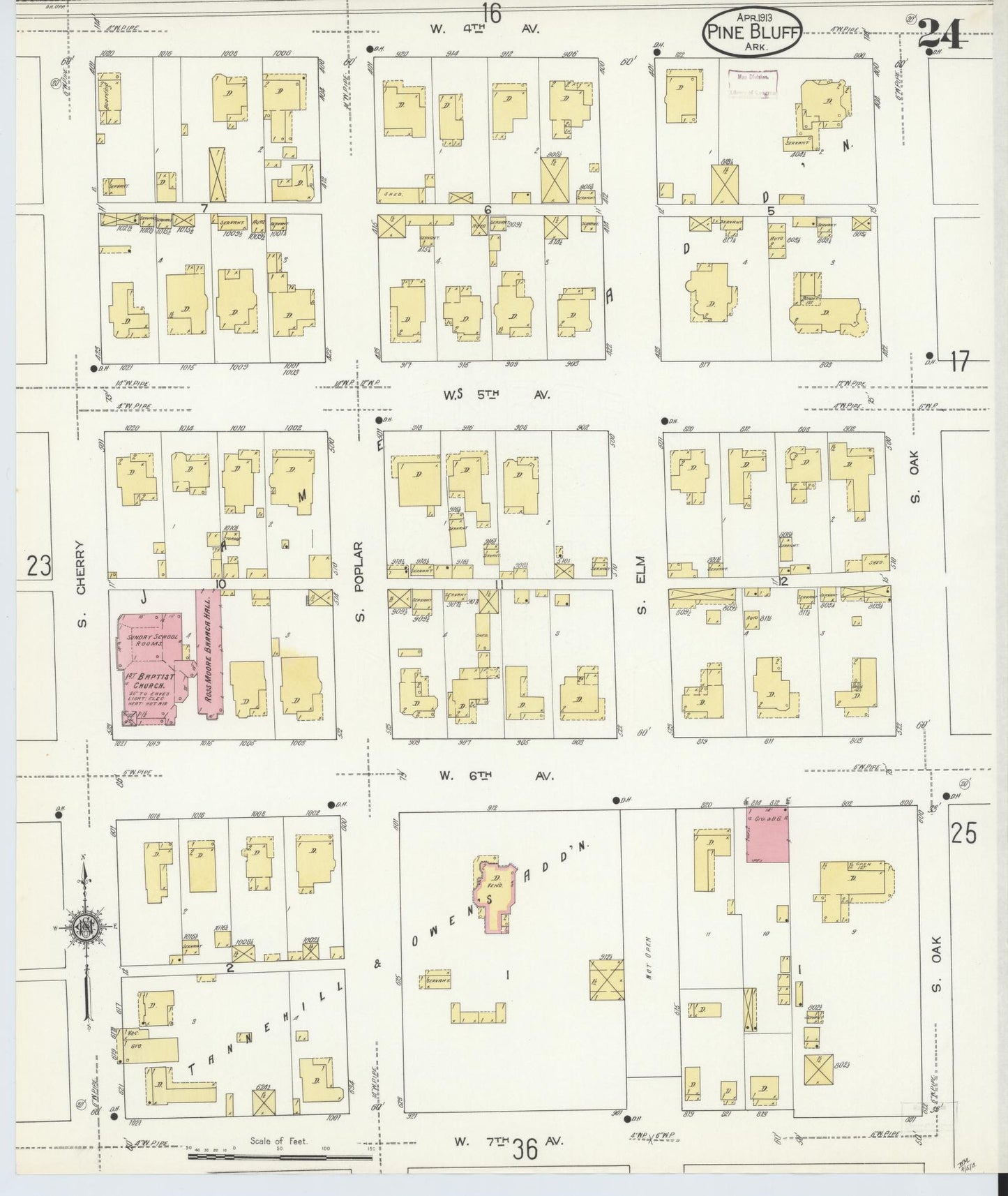 Sanborn Fire Insurance Map from Pine Bluff, Jefferson County, Arkansas (1913), Sheet #0024 - Complete Map Set gallery image, historic Sanborn map, vintage wall art, Arkansas Arkansas